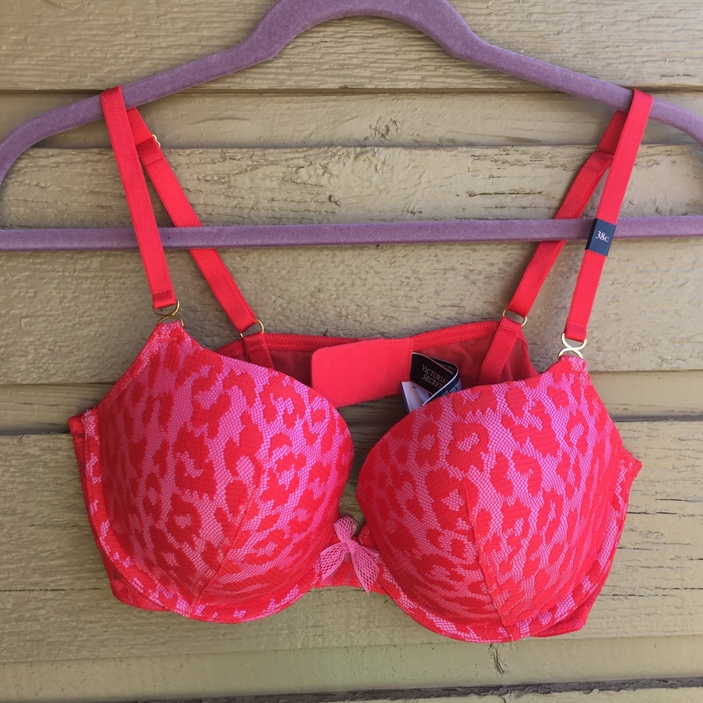 Very Sexy Padded Demi Red Pink Leopard 38C Bra